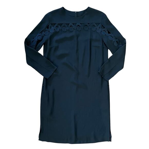 Akris Punto Navy Blue Scallop Wave Cutout Knee-Length Shift Dress - Picture 9 of 10